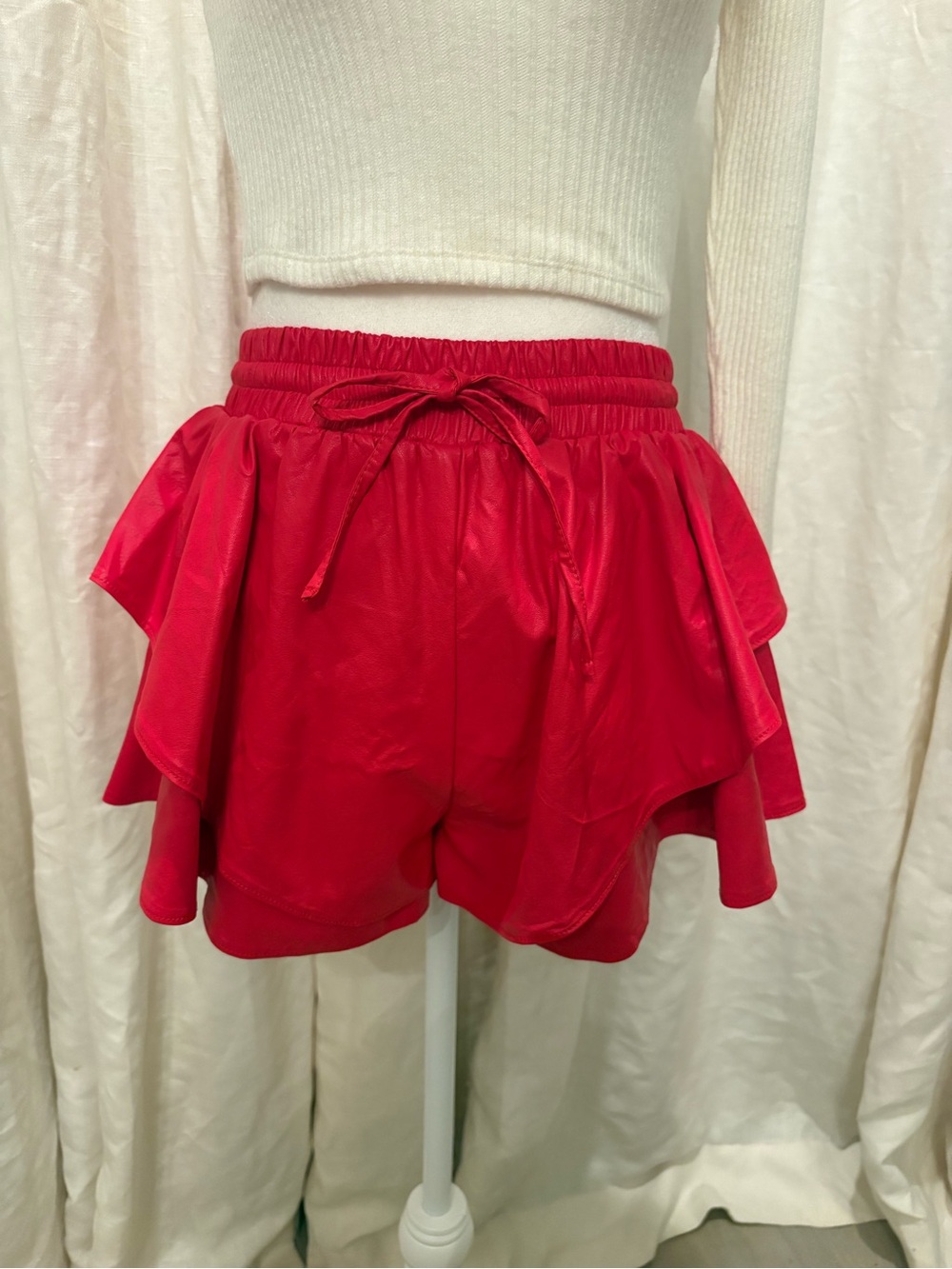 Lavish Red Ruffle-Layered Skort with Drawstring Waist